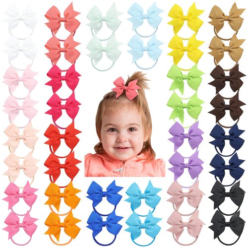 inSowni 40 Pack/20 Pairs Grosgrain Ribbon Bow Hair Ties Elastics Pigtail Ponytail Holders Bands Ropes Scrunchies for Baby Girls Toddlers Kids Children Teens