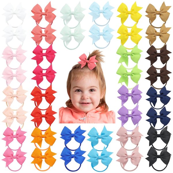inSowni 40 Pack/20 Pairs Grosgrain Ribbon Bow Hair Ties Elastics Pigtail Ponytail Holders Bands Ropes Scrunchies for Baby Girls Toddlers Kids Children Teens