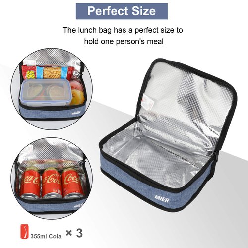 MIER Portable Thermal Insulated Cooler Bag Mini Lunch Bag for Kids, Bluesteel