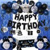 Blue Black Birthday Decorations for Men Boys, 71PCS Birthday Party Decorations for Women, Happy Birthday Banner Balloons Tablecloth Foil Fringe Curtains Hanging Swirls Bday Decor Supplies for Him