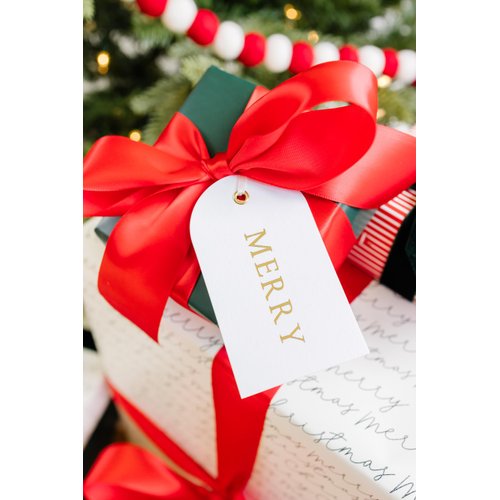 Merry Market Christmas Holiday Letterpress Gift Tags, Merry and to/with Love, Set of 25 with Ribbon