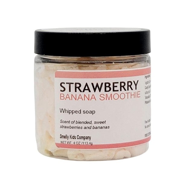 smelly kids company Moisturizing Whipped Soap- Kid Friendly Cream Body Wash| Hand Wash| Shave Butter, For all skin types| No Sulfates, No Parabens, Cruelty-Free|4oz (Strawberry Banana Smoothie)