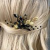 Aimimier Bridal Black Crystal Hair Comb Gold Leaf Headpiece Wedding Hair Accessories for Women and Girls (Black)