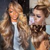 Atilck 360 Lace Front Wigs Human Hair Full Lace Human hair Wigs Ombre Lace Front Wigs Human Hair 180 Density 4/27 Colored Honey Blonde 360 HD Transparent Wigs for Black Women (22 Inch)
