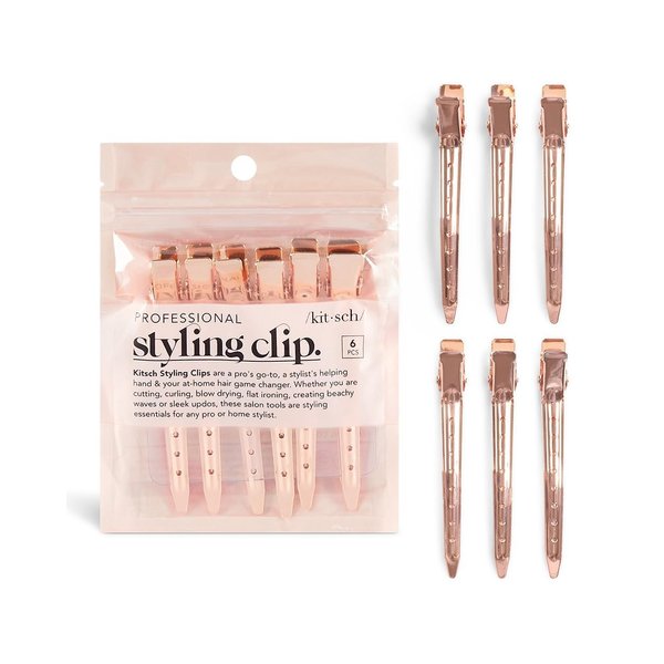 Kitsch Duck Billed Hair Clips for Styling and Sectioning - Metal Alligator Clips for Women | Hair Roller & Makeup Sectioning Clips, 6pcs (Rose Gold)