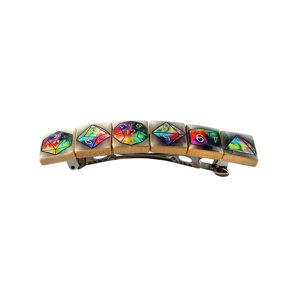 Polyhedral Dice Wooden Tile Hair Barrette