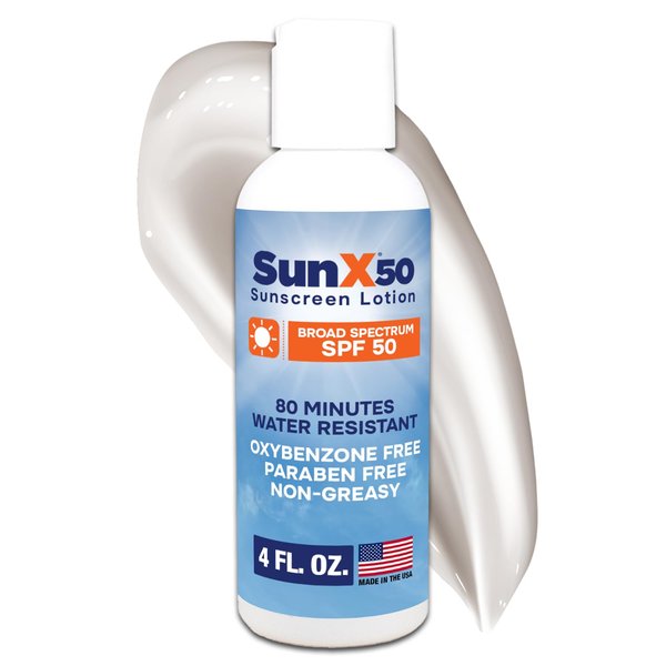 CoreTex Sun X 50 SPF Sunscreen Lotion (4oz. Bottle) - Free of Parabens, Oxybenzone, & Octinoxate - Oil Free, Broad Spectrum (UVA/UVB) Sunscreen - Water & Sweat Resistant up to 80 Min.