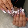 DANMANR Fake Nails French Long Press on Coffin Nails Crystal Full Cover Acrylic Shiny Fake Nails for Women and Girls 24PCS