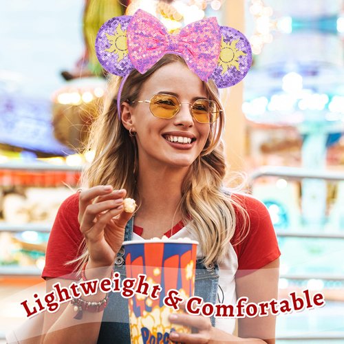 Akkya Mouse Ears Headband Hair Clips Accessories for Women Girl Kid Adult Birthday Party Princess Park Costume Mini Bow Gift Purple Sun