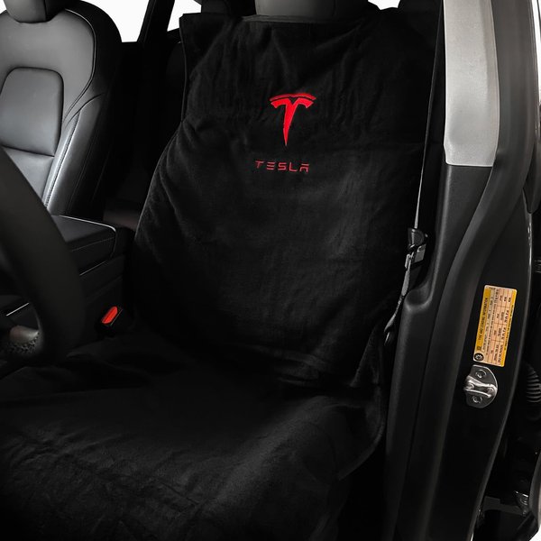 Piora Upgraded Compatible with Tesla Model S / 3 / X/Y Black Seat Cover -Sweat Towel Seat Protector Accessories 2024 2023 2022-2019 Black Front Seat cover Workout Outdoor Sport,No Strap (Front, Black)