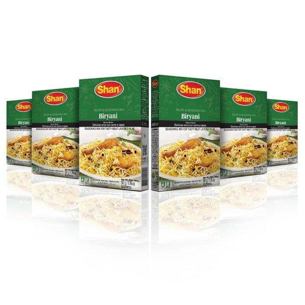 Shan - Biryani Masala Seasoning Mix (50g) - Spice Packets for Spicy Meat Layered Pilaf (Pack of 6)