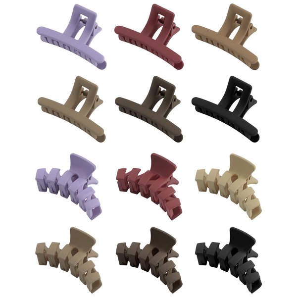 Small Hair Clips Flower Hair Claw Clips for Women 12pcs Matte Small Claw Clips Cute Hair Clips for Girls (Rectangle - Purple/Red/Brown/Black)