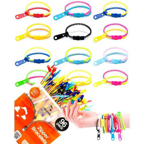 UpBrands Zipper Bracelet Fidget 96 Pack Bi-Color 6.5 Inches Bracelets for Kids - Perfect Zipper Fidget Toy & Zip Bracelets Fidget Toy - Ideal for Boys and Girls, Party Favors, and More