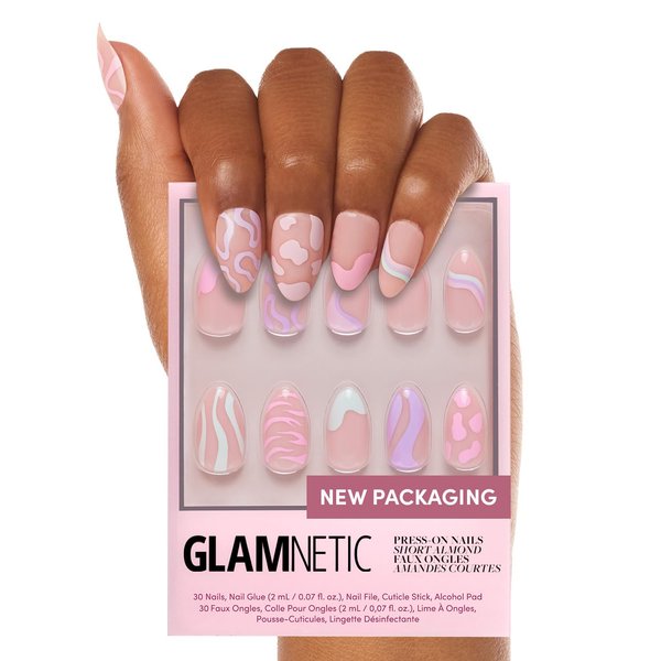 Glamnetic Press On Nails - Wild Card | Opaque UV Finish Short Pointed Almond Shape, Reusable Pastel Nails in 12 Sizes - 24 Nail Kit with Glue