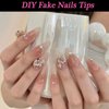 240 Pcs Acrylic Almond Full Cover Nail Tips,Clear Medium Almond Tips Half Matte Artificial False Nails for Home Nail Salons and DIY Nail Art