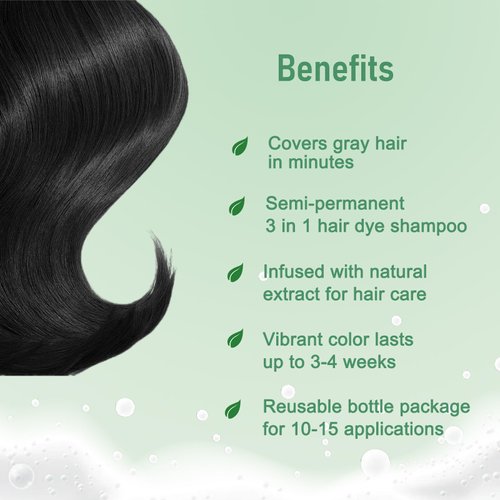 Black Hair Dye Shampoo 3 in 1 for Gray Coverage, Instant Hair Color Shampoo Colors in Minutes, Lasting Black Hair Shampoo, Tea Tree & Rosemary Shampoo Hair Dye for Hair Care