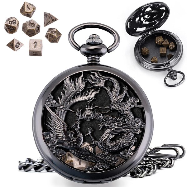 ManChDa Mini D&D Dice Set DND Pocket Shell 7PCS Micro Polyhedral Dice Set Metal Dice Dungeons and Dragons Gifts Accessories Black