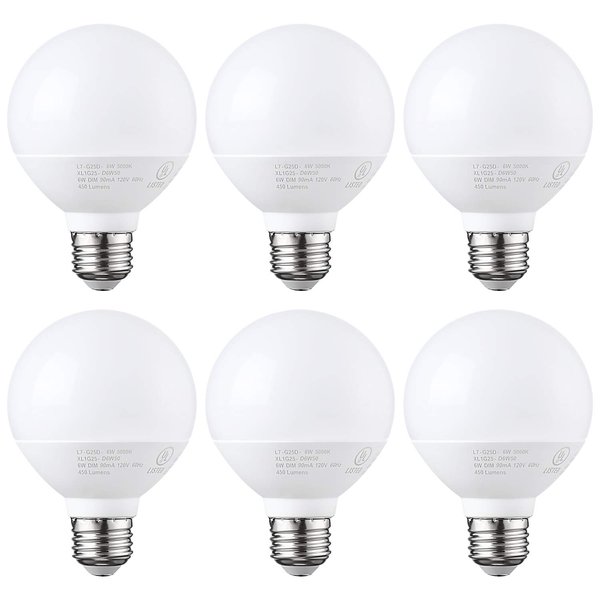 TORCHSTAR G25 LED Globe Light Bulbs, Dimmable, 5000K Daylight, Vanity Light Bulb, UL & Energy Star Listed, E26 Base, Pack of 6