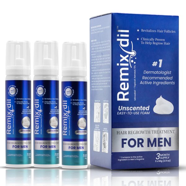 Remixidil Men’s 5% Minoxidil Foam | Hair Regrowth Treatment for Men | Clinically Proven Formula for Hair Loss and Hair Growth | No Scalp Irritation | 3-Month Supply