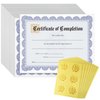 Best Paper Greetings 48 Sheets Blue Floral Certificate of Completion Paper for Printing with Gold Foil Sticker Seals - Customizable with Border for Graduation, Diploma, Awards (8.5 x 11 in)