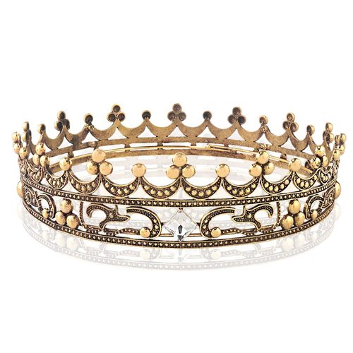 Full Crystal Queen King Wedding Queen Princess Prom Tiara Round Crown For Wedding Prom Bridal Party Costume (Dark Gold)