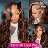 Luxvogue Chocolate Body Wave Human Hair Wig Lace Frontal T Body Wave Human Hair Wig Pre Plucked Pre Cut Lace Frontal Closure Glueless Wigs Elastic Band 200% Density