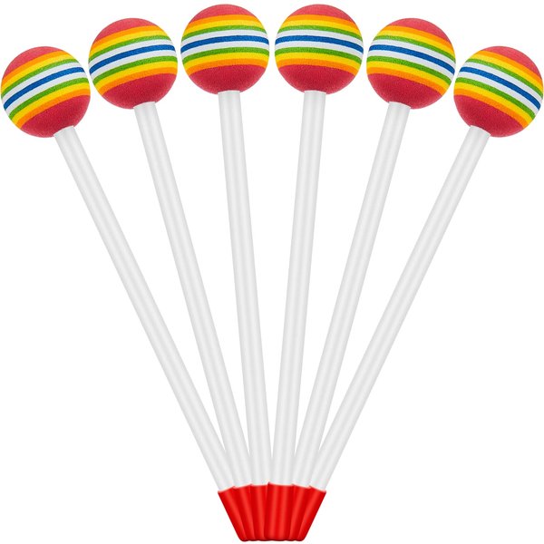 6 Pieces Lollipop Felt Drum Stick Soft Lollipop Drum Timpani Mallets Foam Head Percussion Sticks Rainbow Plastic Drumsticks for Kids Hand Percussion Toy for Adults Musical Instrument Accessories