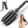 Hair Crimper 1 Inch, 3 Barrel Beach Waver Curling Iron, Foldable 25mm 3 Barrel Hair Waver, Adjustable 4 Temperature Settings Heat Up Quickly Hair Curler Curling Wand with LCD Temperature Display
