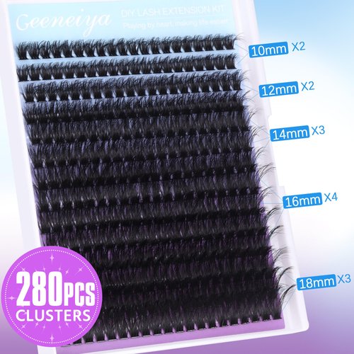 D Curl Lash Clusters Fluffy Lash Extension 80D Volume Cluster Lashes Thick Eyelash Extensions Individual Eyelashes 280Pcs Wispy Fake Lashes by Geeneiya
