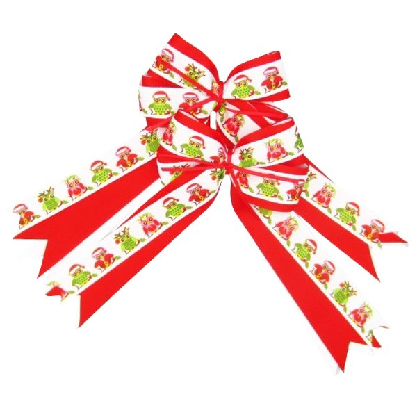 Christmas Owl Equestrian Hair Bows-Available on French Barrette, Alligator Clip (4" tail length, French barrette)