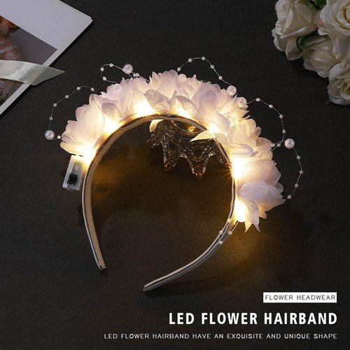 Kesvb Light Up Headband LED Flower Crown Hairband Flashing Bridal Garland Headpiece Festival Party Headwear for Women and Girls