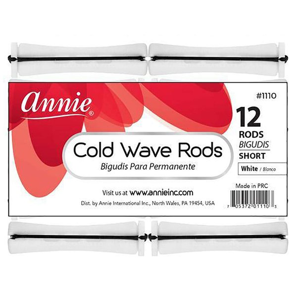 Annie Short Cold Wave Rods with Rubber Band for Hair Curling and Perm Styling - White - Set of 3 Packs of 12 (36 Pieces)
