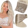 Full Shine Balayage Clip in Hair Extensions Blonde Human Hair Ash Blonde Mix Platinum Blonde Color 18/22 to 60 Blonde Clip in Extensions Real Human Hair Pu Weft 8Pcs 120Grams 16 Inch