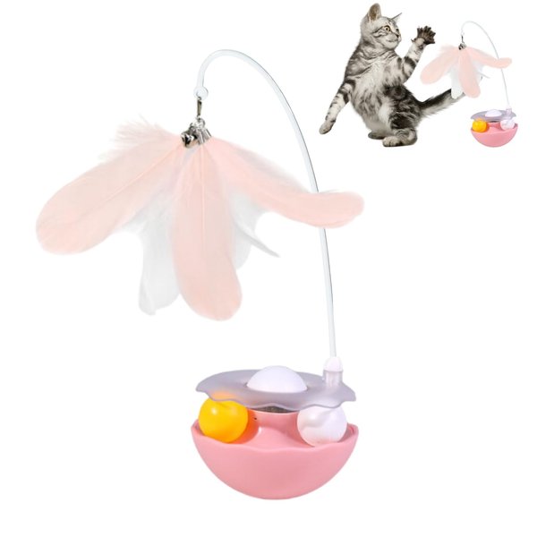 YallMiaul Interactive Cat Feather Toys, Catnip, Track Balls, Bells, Tumbler Cat Toys for Indoor Cats Kittens, 9.8'' high (Pink)