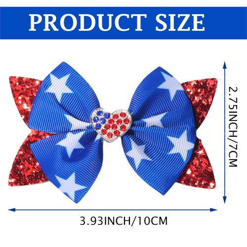 4th of July Bows Hair Clips, 4th of July Hair Accessories for Women Girls Patriotic Hair Clips Bows Red Sequins Barrette Red White and Blue Accessories