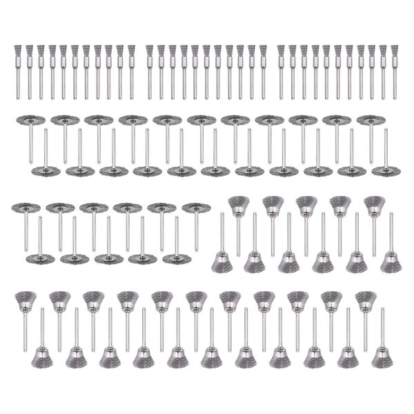 Mixiflor 99 Pcs Wire Brushes Set,Steel Wire Wheels Pen Brushes Set Kit Accessories for Rotary Tool-1/8"(3mm) Shank