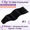 LaaVoo Black Hair Extensions Clip ins Human Hair Natural Black Clip in Hair Extensions Real Human Hair Jet Black Clip in Hair Extensions 18 Inch Silky Straight Full Head 7pcs 120G