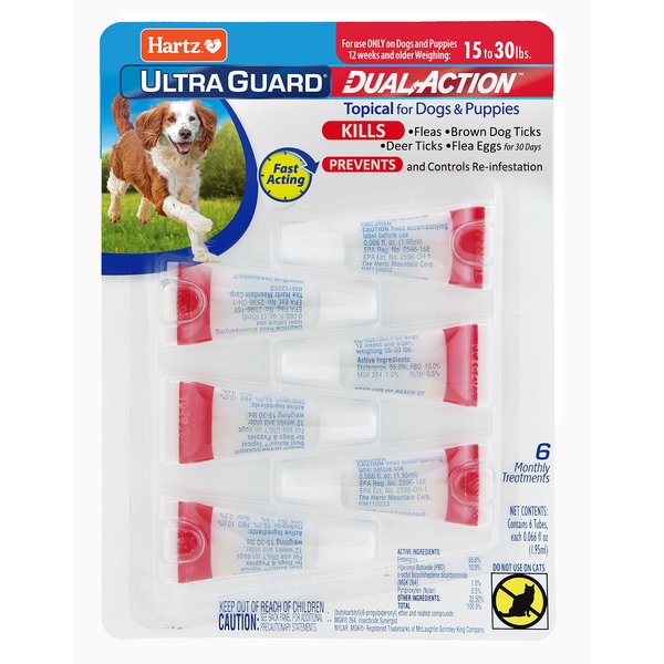 Hartz UltraGuard Dual Action Flea & Tick Topical Dog Treatment and Flea and Tick Prevention, 6 Months, 15-30 Pound Dogs