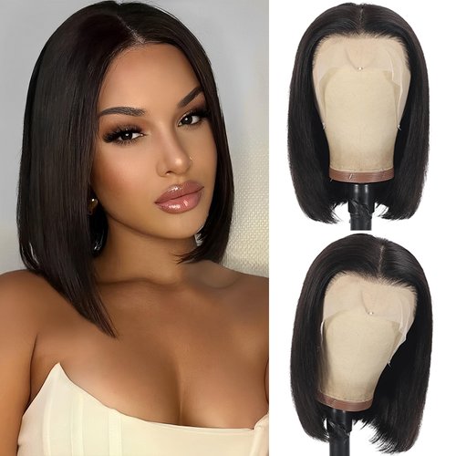 Shesbeauty Bob Wig Human Hair 10 Inch 13x4 Hd Lace Front Wigs 180% Density Short Bob Wig with HD Transparent Lace Frontal Pre Plucked With Baby Hair Free Part Natural Color