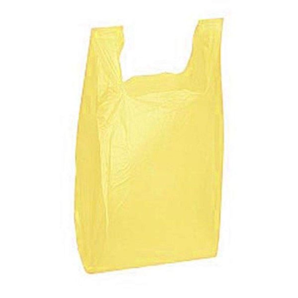 Charm Your Prince 100 Yellow Disposable Plastic T-Shirt Shopping Gift Bags with Handles - Small - 8" x 5" x 16"