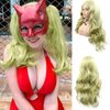 Superior Yellow Green Lace Front Wigs for Women Long Wavy Hair Matcha Green Synthetic Lace Front Wigs Drag Queen Spring Tender Green Wig Realistic Glueless Heat Resistant Fiber Hair Cosplay 24Inch