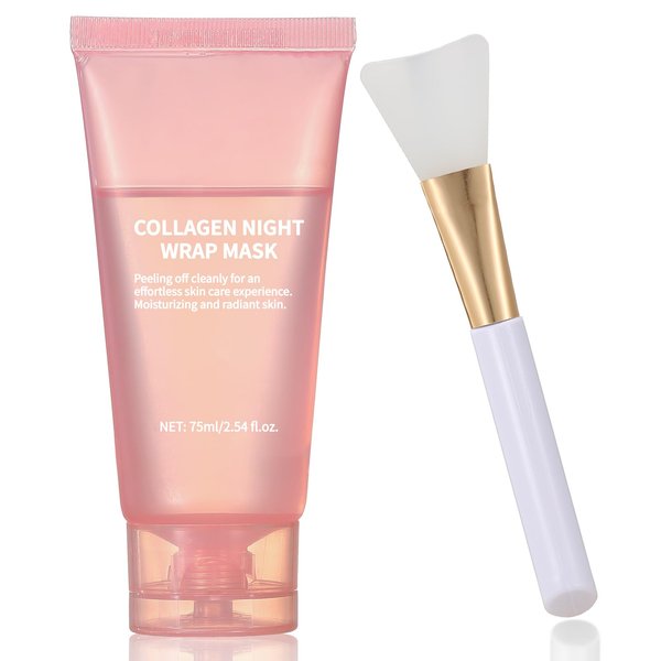 TYTCA Collagen Night Wrapping Mask Peel-Off Overnight Collagen Face Mask - Deeply Hydrates & Firming & Glowy - Reduce Sagging & Wrinkle For Glowing Skin 2.54 fl.oz with Mask Applicator