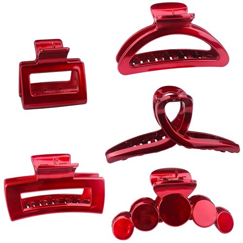 Shiny Red Hair Claw Clips Solid Color Light Strong Hold Nonslip Glossy Claw Thick Thin Curly Hair Holiday Christmas Wedding Party Banquet 90's Vintage Jaw with Washing Bag