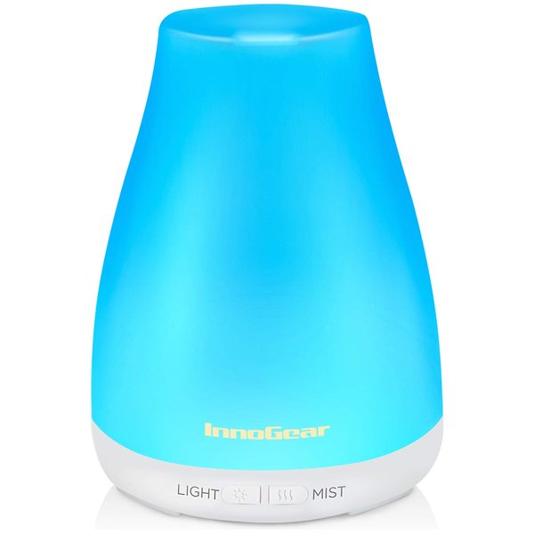 InnoGear Essential Oil Diffuser, Upgraded Diffusers for Essential Oils Aromatherapy Diffuser Cool Mist Humidifier with 7 Colors LED Lights 2 Mist Mode Waterless Auto Off for Home Office Room, White