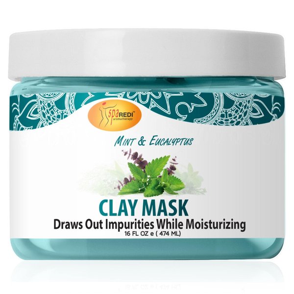 SPA REDI - Clay Mask, Mint and Eucalyptus, 16 Oz - Pedicure and Body Deep Cleansing, Skin Pore Purifying, Detoxifying and Hydrating