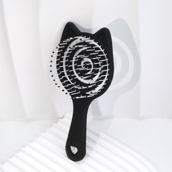 Cat Ear Detangling Hair Brush for Women Men Curved Vented Brush for Blow Drying Straightening Detangler Hair Brush for Straight, Curly, Wet, Dry, Thick Hair (Black)