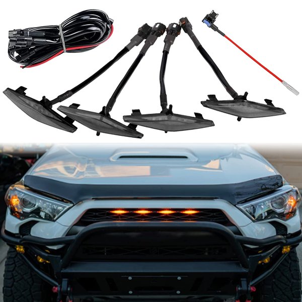 LED Grill Lights for 2014-2023 Toyota 4Runner TRD Pro Grille, Including SR5, TRD off-road, Limited, TRO Pro Models Raptor Style LED Light (Amber light with black housing)