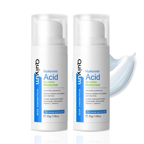 QUIYUM Hyaluronic Acid Face Moisturizer, Long-lasting Hydration, Rich Moisturizer for Dry, Sensitive Skin, Anti Aging Wrinkle Hydrating Face Cream for All Day, Women and Men, Travel Size 1.06oz*2