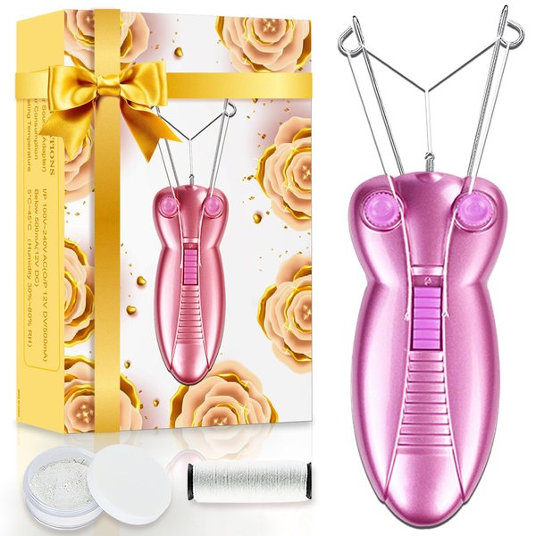 Electric Women Facial Hair Remover, EC VISION Ladies Beauty Epilator Trimmer Facial Cotton Threading Hair Shaver (Pink).