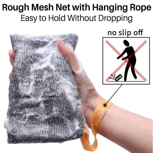 6-Pack Soap Pocket Exfoliating Soap Saver Pouch, Body Scrubber Rough Sponge Exfoliator for Bath or Shower, Gray Mesh Bar Soap Foam Lather Pouch